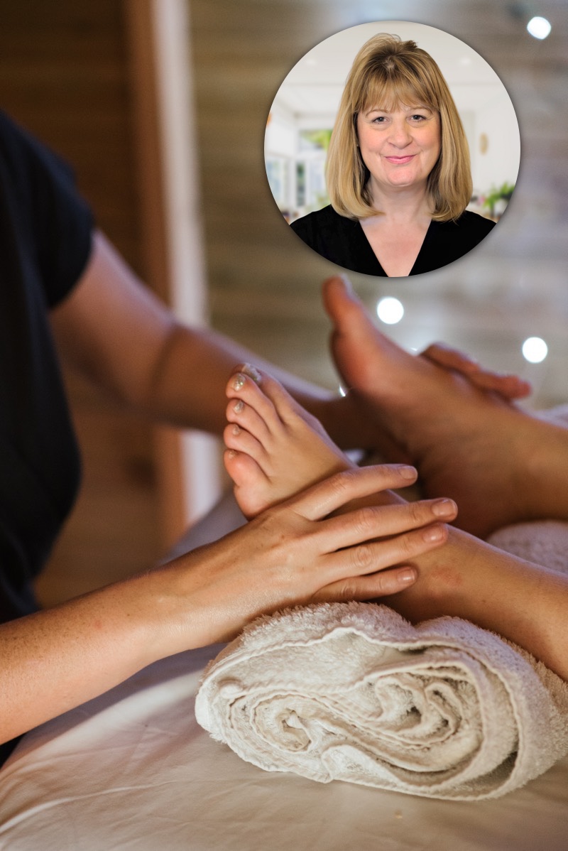 Woman having a foot massage to reduce stress